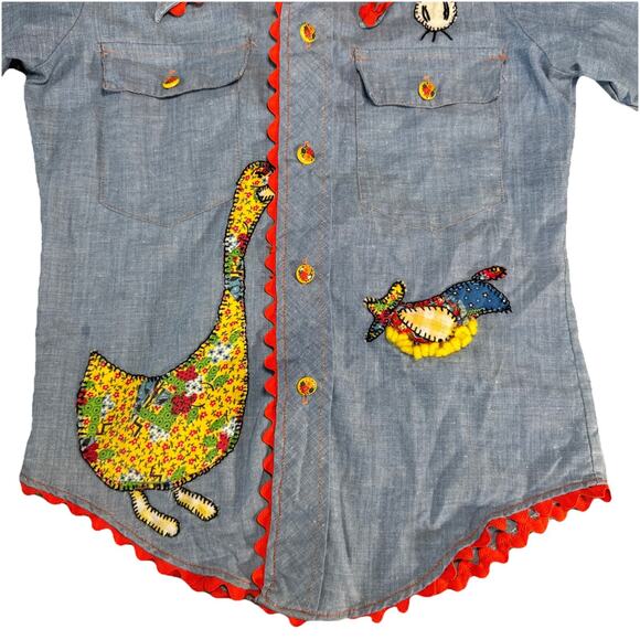 Vtg 70s JC Penney Unique Girls-size 10 Fall Scarecrow Jean Color Button Up Shirt - Picture 3 of 14